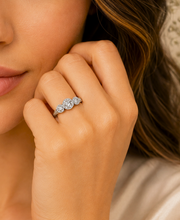 Load image into Gallery viewer, Round Cut Moissanite Engagement Ring Three Stone Antique Style Bezel Set Design 14k Solid White Gold Wedding Bridal Set 2.00ctw
