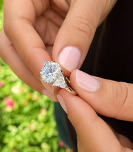 Load image into Gallery viewer, Oval Shape And Trillion Cut IGI Certified Diamond Engagement Ring Three Stone Style Wedding Ring In 14K White Gold Bridal Ring 2.60ctw