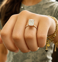 Load image into Gallery viewer, Emerald Cut Moissanite And Round Cut Sides Engagement Ring Set In 14k White Gold Wedding Ring Bridal propose Ring 4.25ctw
