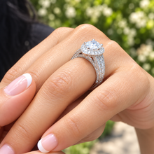 Load image into Gallery viewer, Pear Shape Center And Round Cut Sides Diamond Engagement Ring Halo Ring Wedding Bridal Ring IGI Certified 14k Solid White Gold 4.40ctw G-VS2
