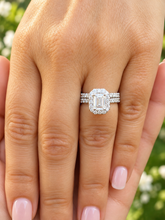 Load image into Gallery viewer, Emerald Cut And Round Cut Sides Diamond Engagement Ring And Matching Band Wedding Bridal Set Halo IGI Certified 14k Solid White Gold 2.00ctw