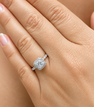 Load image into Gallery viewer, Cushion Cut Moissanite Center And Round Cut Sides Engagement Ring Halo Style Set In 14k Solid White Gold Bridal Wedding Ring For Her 1.80ctw