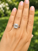 Load image into Gallery viewer, Emerald Cut Round Cut And Baguettes Diamond Engagement Ring IGI Certified 14k Solid White Gold Deco Halo Bridal Wedding Ring 2.70ctw F-VS2