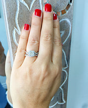 Load image into Gallery viewer, GIA Certified Princess Cut And Round Cut Sides Diamond Engagement Ring And Band Bridal Ring Halo Wedding Set 14k Solid White Gold 1.35ctw