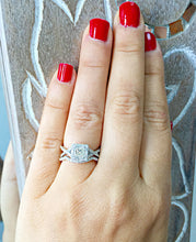 Load image into Gallery viewer, GIA Certified Princess Cut And Round Cut Sides Diamond Engagement Ring And Band Bridal Ring Halo Wedding Set 14k Solid White Gold 1.35ctw