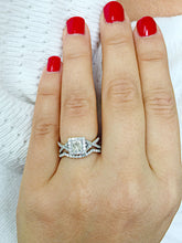 Load image into Gallery viewer, GIA Certified Princess Cut And Round Cut Sides Diamond Engagement Ring And Band Bridal Ring Halo Wedding Set 14k Solid White Gold 1.35ctw