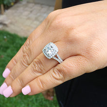 Load image into Gallery viewer, GIA Certified Natural Round Cut Diamonds Engagement Ring Double Halo Split Shank Design Bridal Wedding Ring In 14k Solid White Gold 2.00ctw