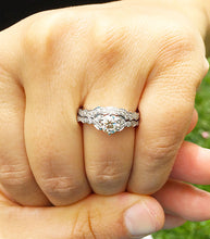 Load image into Gallery viewer, GIA Certified Natural Round Cut Diamond Engagement Ring And Matching Band Antique Style Filigree Bridal Wedding Set 14k White Gold 1.00ctw