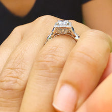 Load image into Gallery viewer, GIA Certified Natural Round Cut Diamonds And Sapphire Halo Style Engagement Ring 14K Solid White Gold Bridal Wedding Ring Twisted Shank 2.00ctw