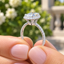 Load image into Gallery viewer, Oval Shape Moissanite And Round Cut Sides Engagement Ring Halo Style Wedding Ring Bridal Women Propose Ring 14k Solid White Gold 2.50ctw