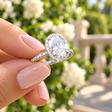 Load image into Gallery viewer, Oval Shape Moissanite And Round Cut Sides Engagement Ring Halo Style Wedding Ring Bridal Women Propose Ring 14k Solid White Gold 2.50ctw