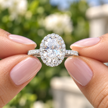 Load image into Gallery viewer, Oval Shape Moissanite And Round Cut Sides Engagement Ring Halo Style Wedding Ring Bridal Women Propose Ring 14k Solid White Gold 2.50ctw