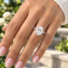 Load image into Gallery viewer, Oval Shape Moissanite And Round Cut Sides Engagement Ring Halo Style Wedding Ring Bridal Women Propose Ring 14k Solid White Gold 2.50ctw