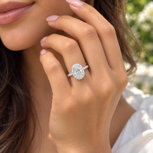 Load image into Gallery viewer, Oval Shape Moissanite And Round Cut Sides Engagement Ring Halo Style Wedding Ring Bridal Women Propose Ring 14k Solid White Gold 2.50ctw