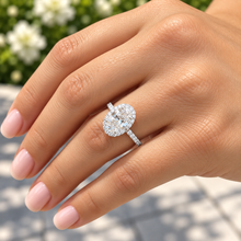 Load image into Gallery viewer, Oval Shape Moissanite And Round Cut Sides Engagement Ring Halo Style Wedding Ring Bridal Women Propose Ring 14k Solid White Gold 2.50ctw