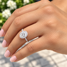 Load image into Gallery viewer, Oval Shape Moissanite And Round Cut Sides Engagement Ring Halo Style Wedding Ring Bridal Women Propose Ring 14k Solid White Gold 2.50ctw