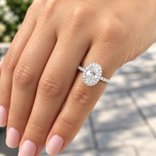 Load image into Gallery viewer, Oval Shape Moissanite And Round Cut Sides Engagement Ring Halo Style Wedding Ring Bridal Women Propose Ring 14k Solid White Gold 2.50ctw