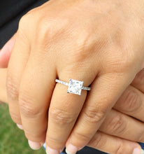 Load image into Gallery viewer, GIA Certified Natural Princess Cut And Round Cut Sides Diamond Engagement Ring Minimalist Wedding Anniversary 14k Solid White Gold 1.40ctw