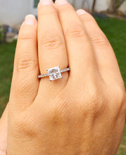 Load image into Gallery viewer, GIA Certified Natural Princess Cut And Round Cut Sides Diamond Engagement Ring Minimalist Wedding Anniversary 14k Solid White Gold 1.40ctw