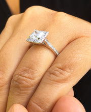 Load image into Gallery viewer, GIA Certified Natural Princess Cut And Round Cut Sides Diamond Engagement Ring Halo Wedding Ring 14k White Gold Bridal Propose Ring 2.00ctw
