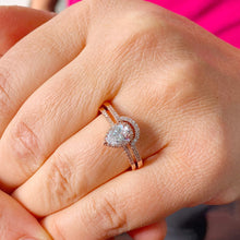 Load image into Gallery viewer, GIA Certified Pear Shape And Round Cut Sides Natural Diamond Engagement Ring And Matching Band Halo Wedding Set 14k Solid Rose Gold 1.30ctw