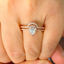 Load image into Gallery viewer, GIA Certified Pear Shape And Round Cut Sides Natural Diamond Engagement Ring And Matching Band Halo Wedding Set 14k Solid Rose Gold 1.30ctw