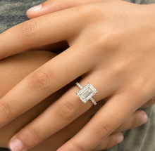 Load image into Gallery viewer, Emerald Cut Moissanite And Round Cut Sides Engagement Ring Set In 14k White Gold Wedding Ring Bridal propose Ring 4.25ctw
