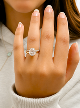 Load image into Gallery viewer, Oval cut Moissanite And Round Cut Sides Engagement Ring And Matching Band 14k Solid Yellow Gold Bridal Ring Solitaire Wedding Ring 5.20ctw