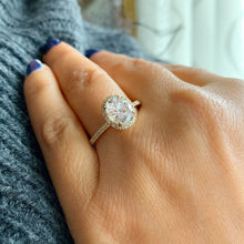 Load image into Gallery viewer, GIA Certified Natural Oval Shape And Round Cut Sides Diamond Engagement Ring Halo Wedding Ring Propose Ring 14k Solid Yellow Gold 1.90ctw