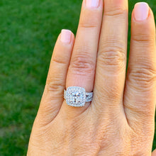 Load image into Gallery viewer, GIA Certified Cushion Cut And Round Cut Natural Diamond Engagement Ring And Band Bridal Wedding Double Halo 14k Solid White Gold 2.00ctw