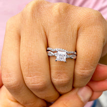 Load image into Gallery viewer, GIA Certified Princess Cut And Round Cut Sides Natural Diamond Engagement Ring And Band Bridal Wedding Set Halo 14k Solid White Gold 1.35ctw