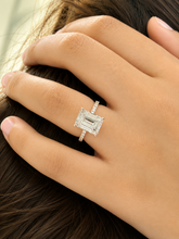 Load image into Gallery viewer, Emerald Cut Moissanite And Round Cut Sides Engagement Ring Set In 14k White Gold Wedding Ring Bridal propose Ring 4.25ctw