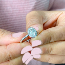 Load image into Gallery viewer, GIA Certified Oval Shape and Round Cut Sides Natural Diamond Engagement Ring 14k Solid White Gold Wedding Ring Halo Ring Bridal Ring 0.90ctw