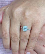 Load image into Gallery viewer, GIA Certified Oval Shape and Round Cut Sides Natural Diamond Engagement Ring 14k Solid White Gold Wedding Ring Halo Ring Bridal Ring 0.90ctw