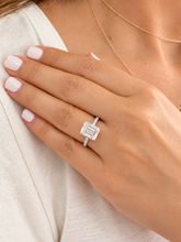 Load image into Gallery viewer, Emerald Cut Moissanite And Round Cut Sides Engagement Ring Set In 14k Yellow Gold Wedding Ring Bridal propose Ring 5.25ctw