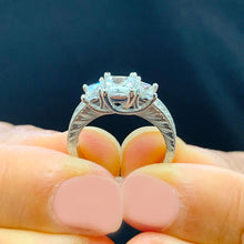 Load image into Gallery viewer, GIA Certified Natural Princess And Round Cut Diamond Engagement Ring Antique Style 14k Solid White Gold Wedding Ring Three Stone Style 1.50ctw