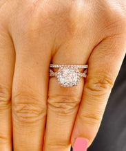 Load image into Gallery viewer, GIA Certified Natural Cushion Cut and Round Cut Sides Engagement Ring And Matching Band Set Halo Wedding Set 14k Solid Rose Gold 2.30ctw