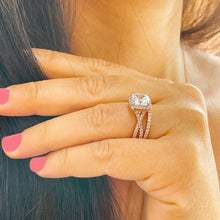 Load image into Gallery viewer, GIA Certified Natural Cushion Cut and Round Cut Sides Engagement Ring And Matching Band Set Halo Wedding Set 14k Solid Rose Gold 2.30ctw