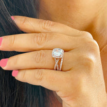 Load image into Gallery viewer, GIA Certified Natural Cushion Cut and Round Cut Sides Engagement Ring And Matching Band Set Halo Wedding Set 14k Solid Rose Gold 2.30ctw