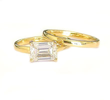 Load image into Gallery viewer, GIA Certified Natural Emerald Cut Diamond Ring And Matching Band Solitaire Four Prong Set Wedding Set 14K Solid Yellow Gold Bridal Set 1.50ct