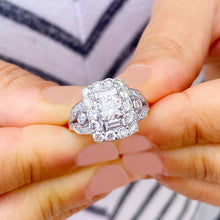 Load image into Gallery viewer, GIA Certified Natural Round Cut And Baguettes Cut Sides Diamond Engagement Ring Antique Style Wedding Ring 14K Solid White Gold 2.45ctw