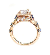 Load image into Gallery viewer, GIA Certified Natural Round Cut Natural Diamonds And Sapphire Engagement Ring Halo Bridal Ring 14K Solid Rose Gold Wedding Propose Ring 2.00