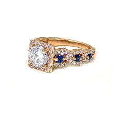 Load image into Gallery viewer, GIA Certified Natural Round Cut Natural Diamonds And Sapphire Engagement Ring Halo Bridal Ring 14K Solid Rose Gold Wedding Propose Ring 2.00