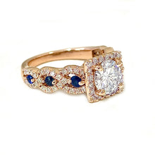 Load image into Gallery viewer, GIA Certified Natural Round Cut Natural Diamonds And Sapphire Engagement Ring Halo Bridal Ring 14K Solid Rose Gold Wedding Propose Ring 2.00