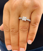 Load image into Gallery viewer, GIA Certified Natural Princess Cut Diamond Engagement Ring Halo Bridal Ring Three Sided Wedding Ring 14k Solid White Gold Propose Ring 2.10ctw