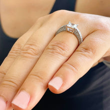 Load image into Gallery viewer, GIA Certified Natural Princess Cut Diamond Engagement Ring Halo Bridal Ring Three Sided Wedding Ring 14k Solid White Gold Propose Ring 2.10ctw