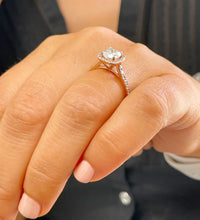 Load image into Gallery viewer, GIA Certified Natural Cushion Cut and Round Cut Diamond Engagement Ring Halo Bridal Ring Prong Set Wedding Ring 14k Solid Rose Gold 1.60ctw