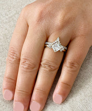 Load image into Gallery viewer, GIA Certified Natural Asscher Cut And Round And Pear Shape Sides Diamond Engagement Ring And Matching Band 14k Solid Yellow Gold 1.80ctw
