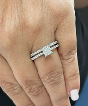 Load image into Gallery viewer, GIA Certified Natural Princess Cut And Round Cut Diamond Engagement Ring And Matching Band 14k Solid White Gold Wedding Bridal Ring Set 2.50