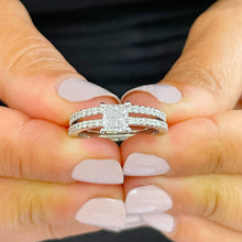 Load image into Gallery viewer, GIA Certified Natural Princess Cut And Round Cut Diamond Engagement Ring And Matching Band 14k Solid White Gold Wedding Bridal Ring Set 2.50